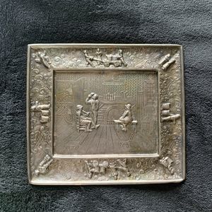 Antique Barbour Silverplate Repousse Fireside Conversation Plaque # 3277A